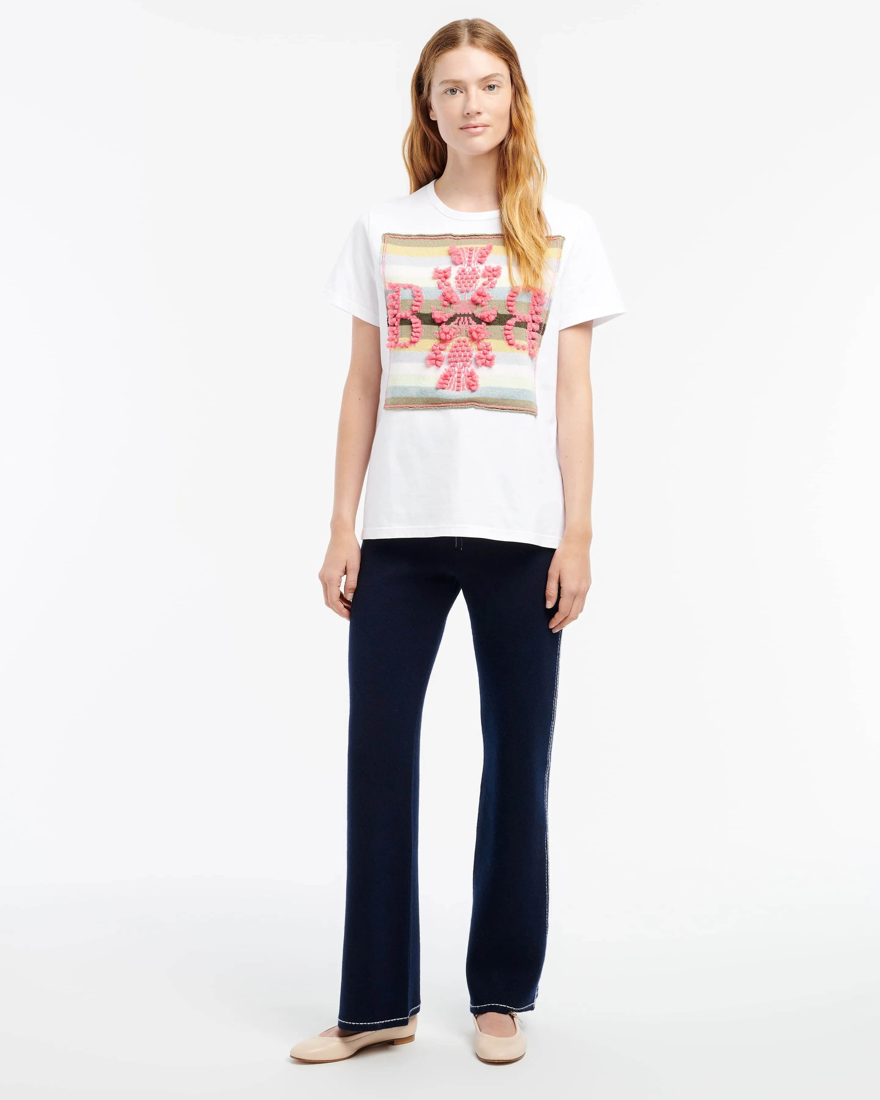 T-shirt avec patch logo B à rayures en cachemire sold by Barrie product image thumbnail 4