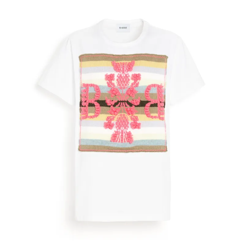T-shirt avec patch logo B à rayures en cachemire made by Barrie