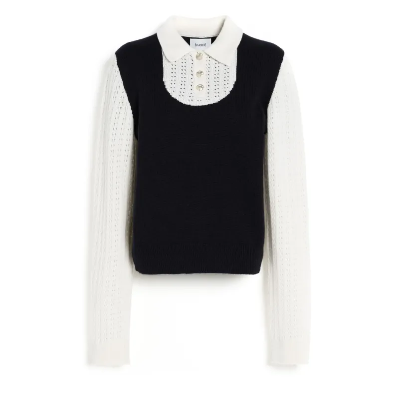 Pull à col polo en dentelle cachemire sold by Barrie