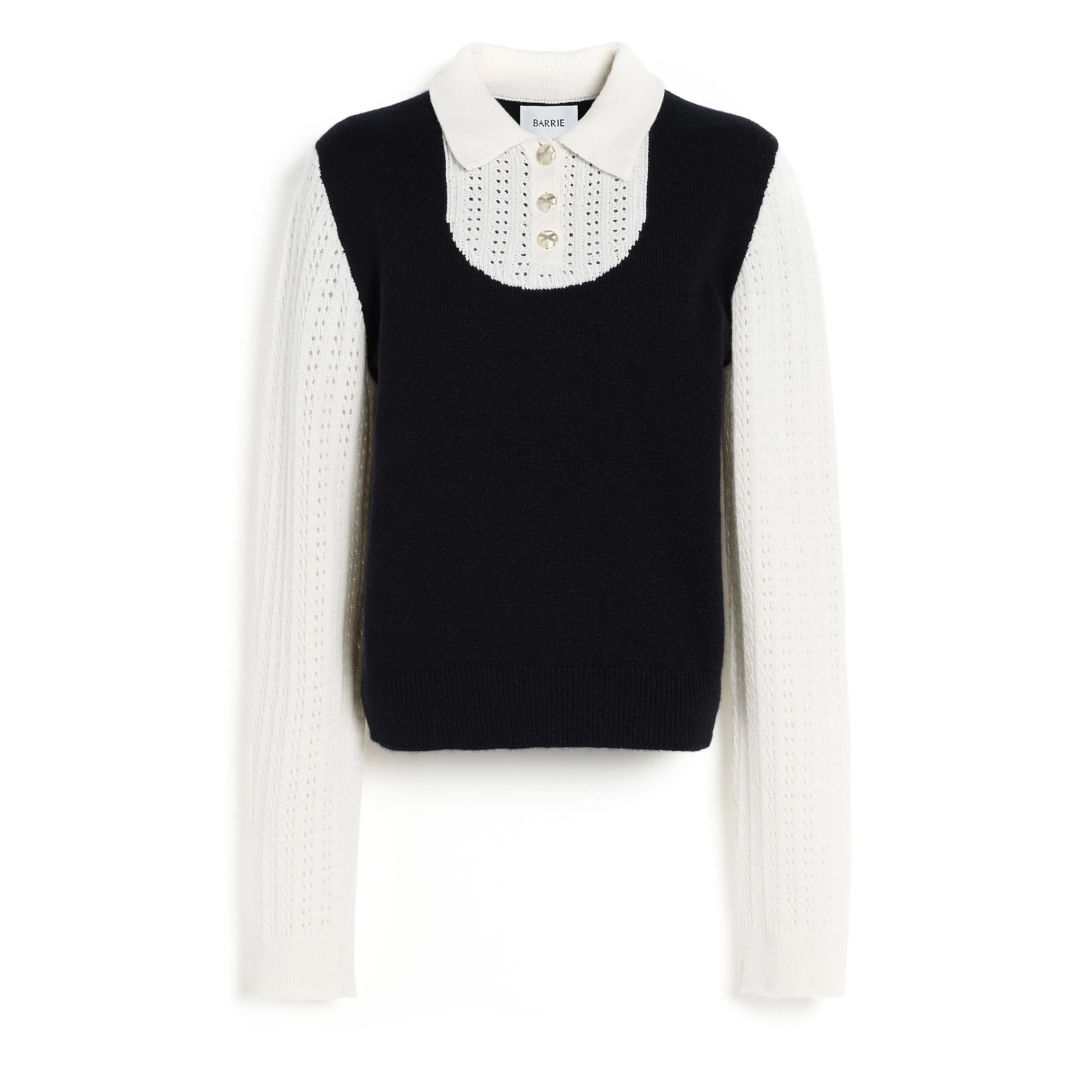 Pull à col polo en dentelle cachemire sold by Barrie