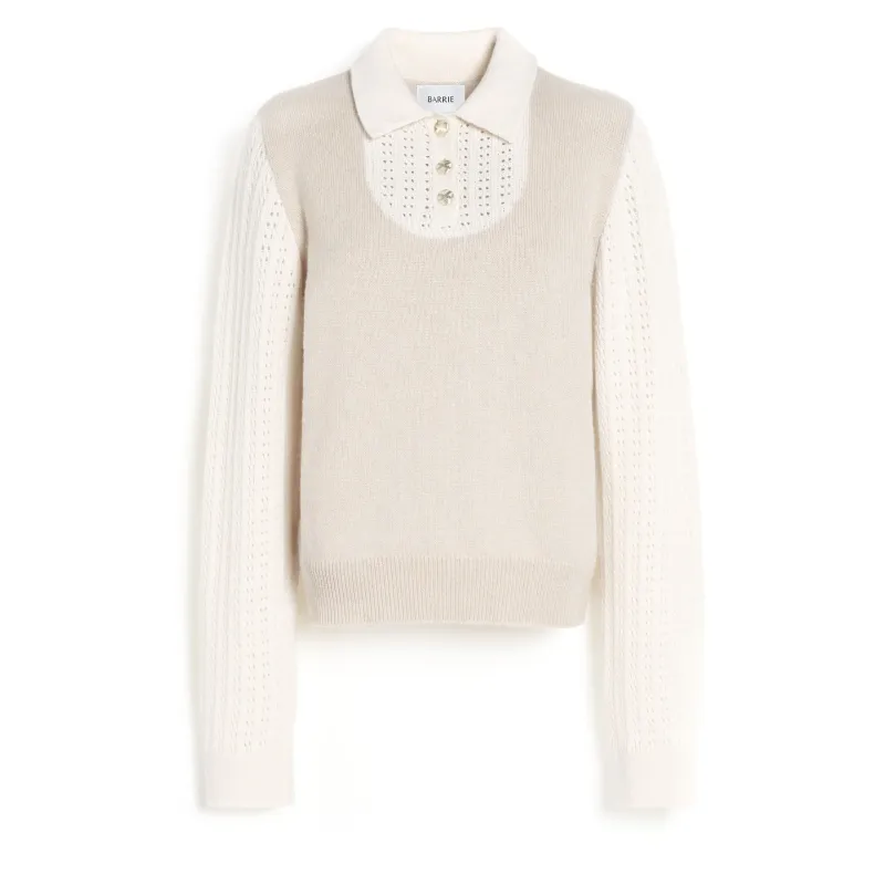 Pull à col polo en dentelle cachemire sold by Barrie