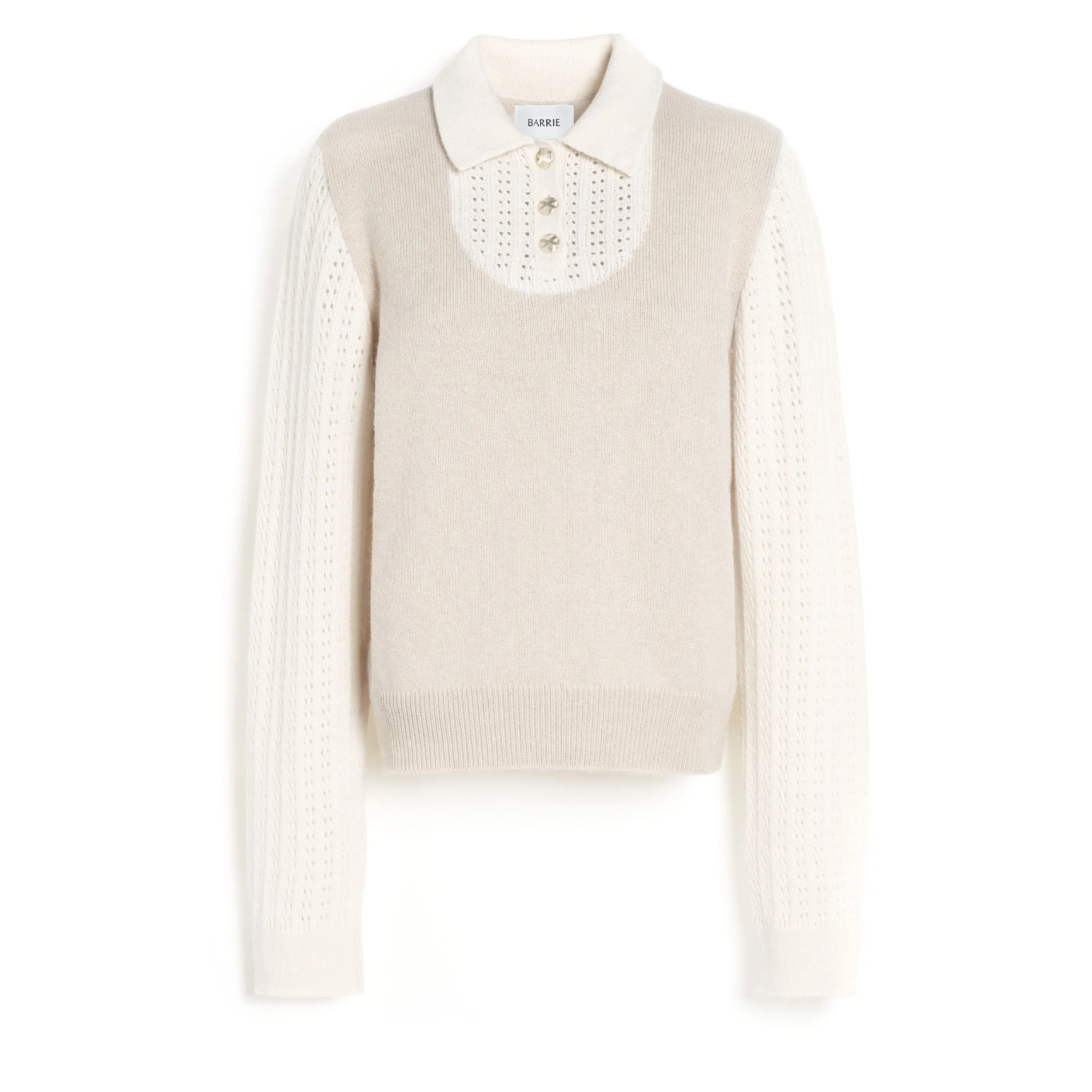 Pull à col polo en dentelle cachemire sold by Barrie