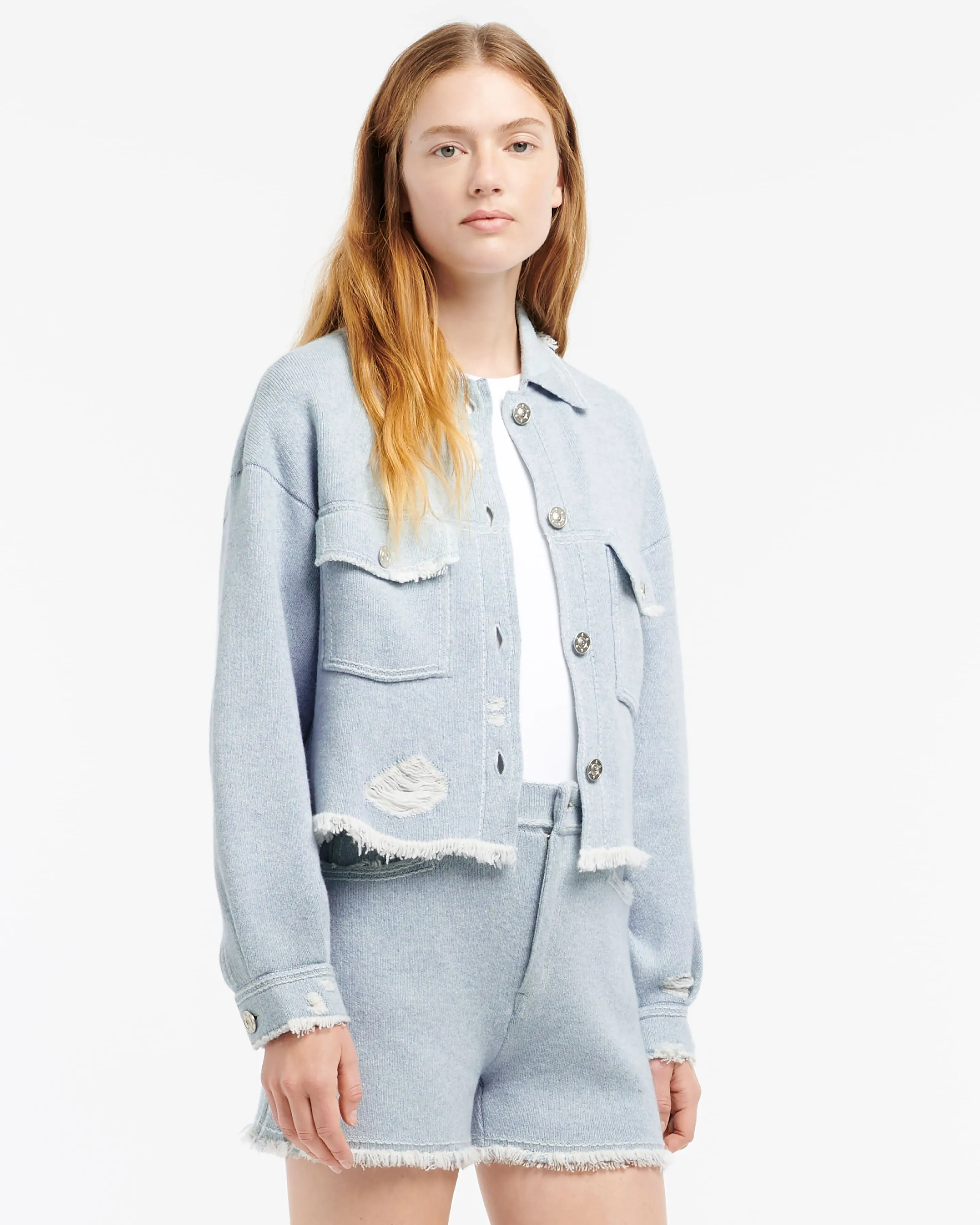 Veste Denim à franges en cachemire et coton sold by Barrie product image thumbnail 3