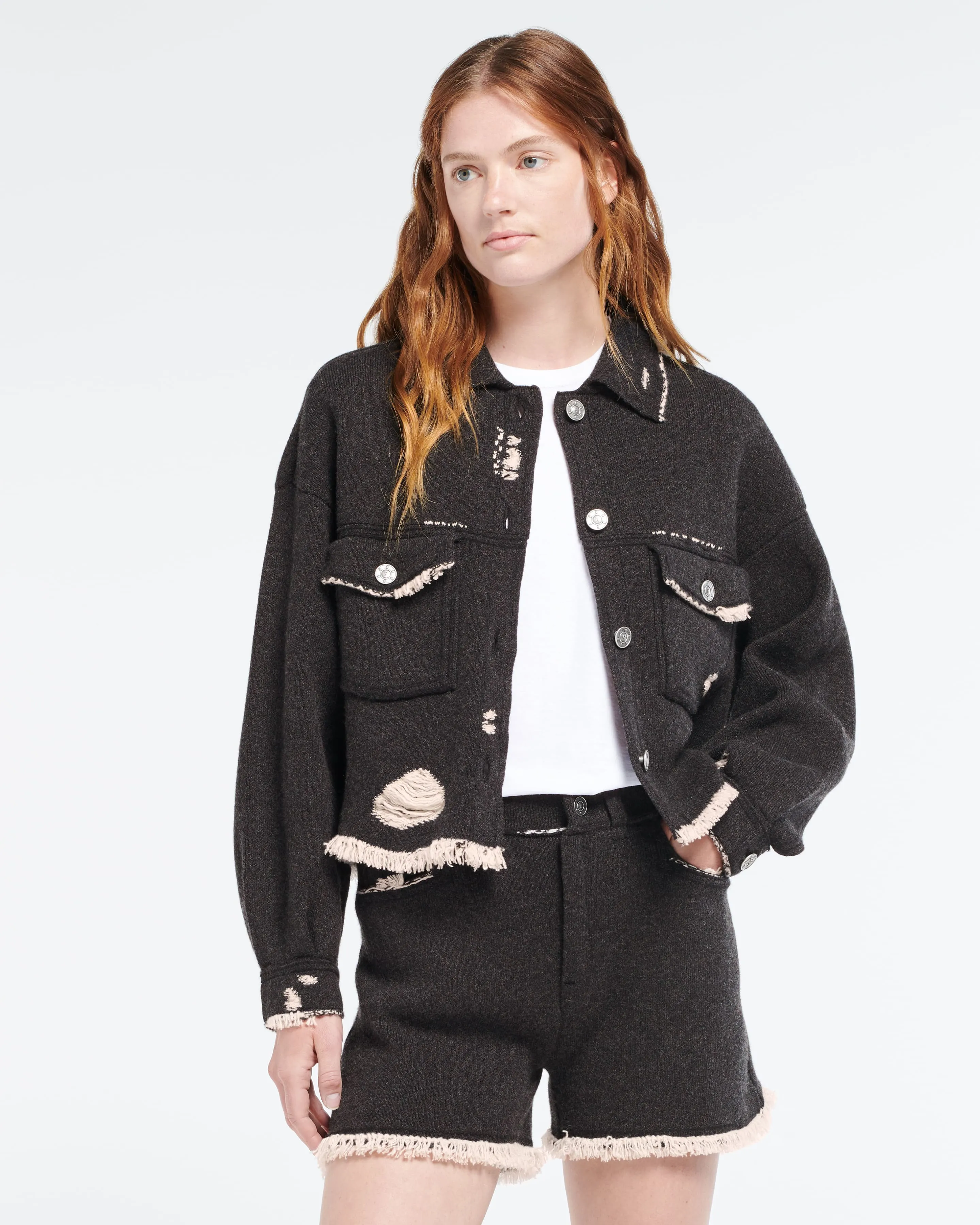 Veste Denim à franges en cachemire et coton sold by Barrie product image thumbnail 3