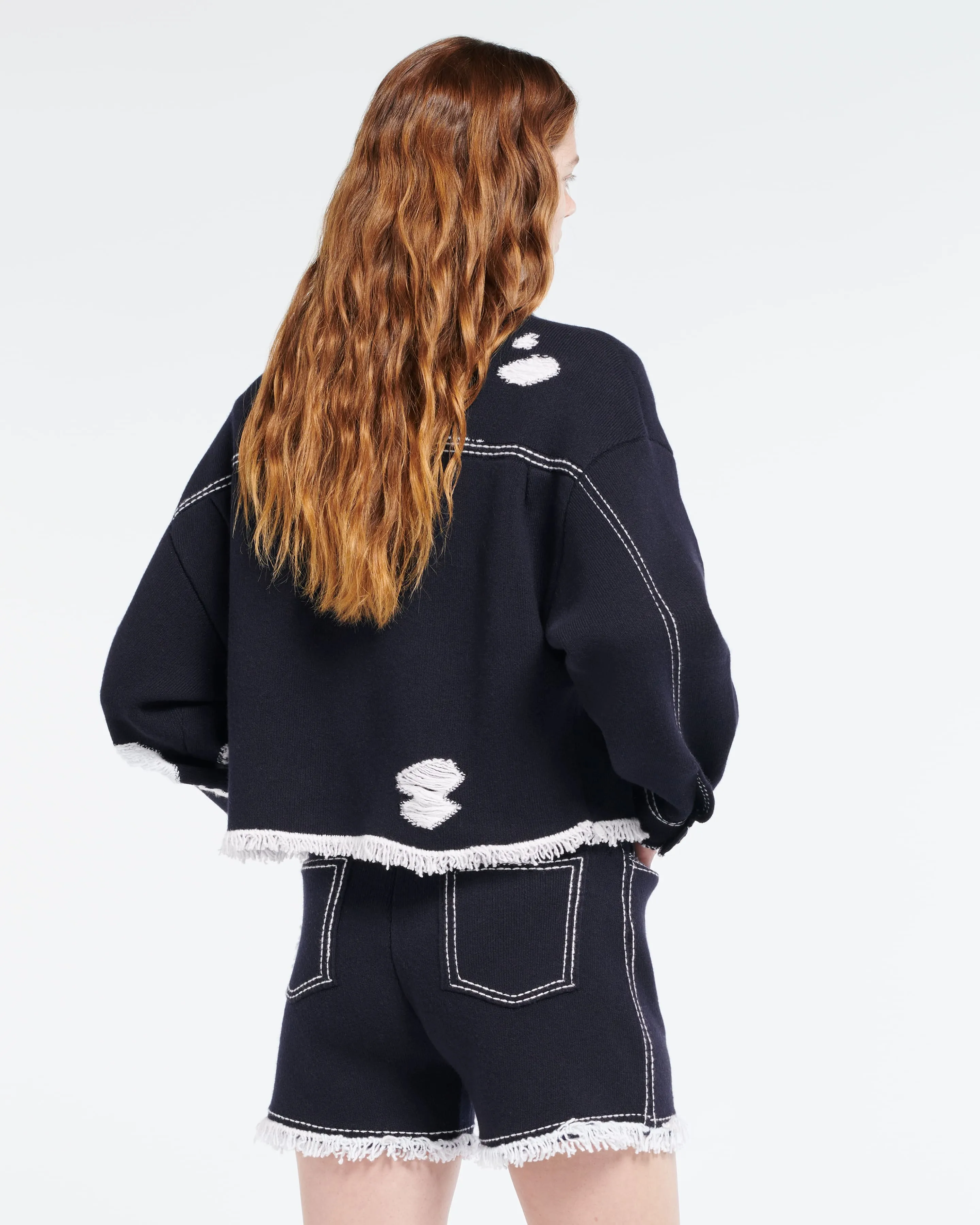 Veste Denim à franges en cachemire et coton sold by Barrie product image thumbnail 3