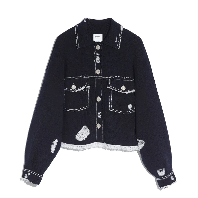 Veste Denim à franges en cachemire et coton made by Barrie