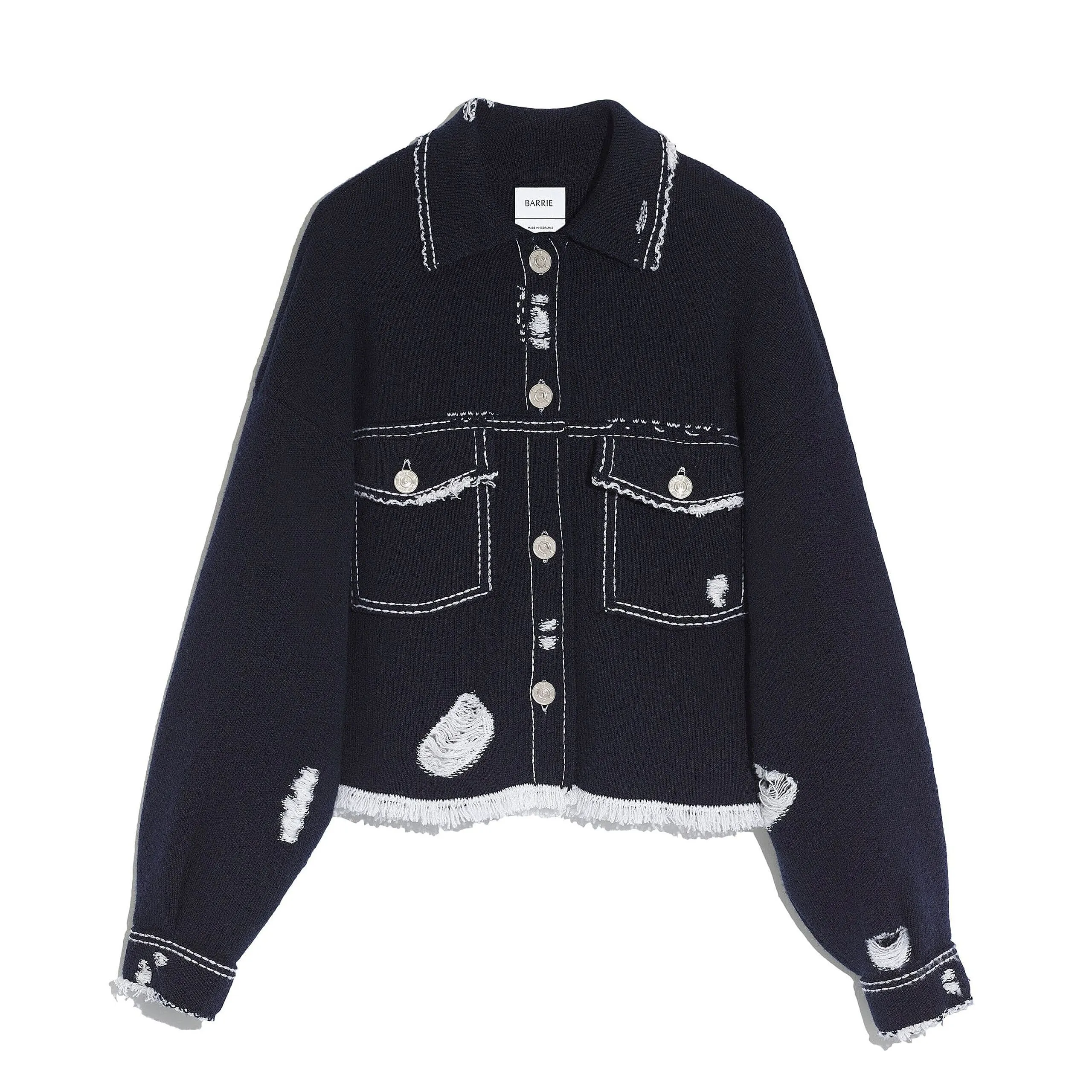 Veste Denim à franges en cachemire et coton sold by Barrie