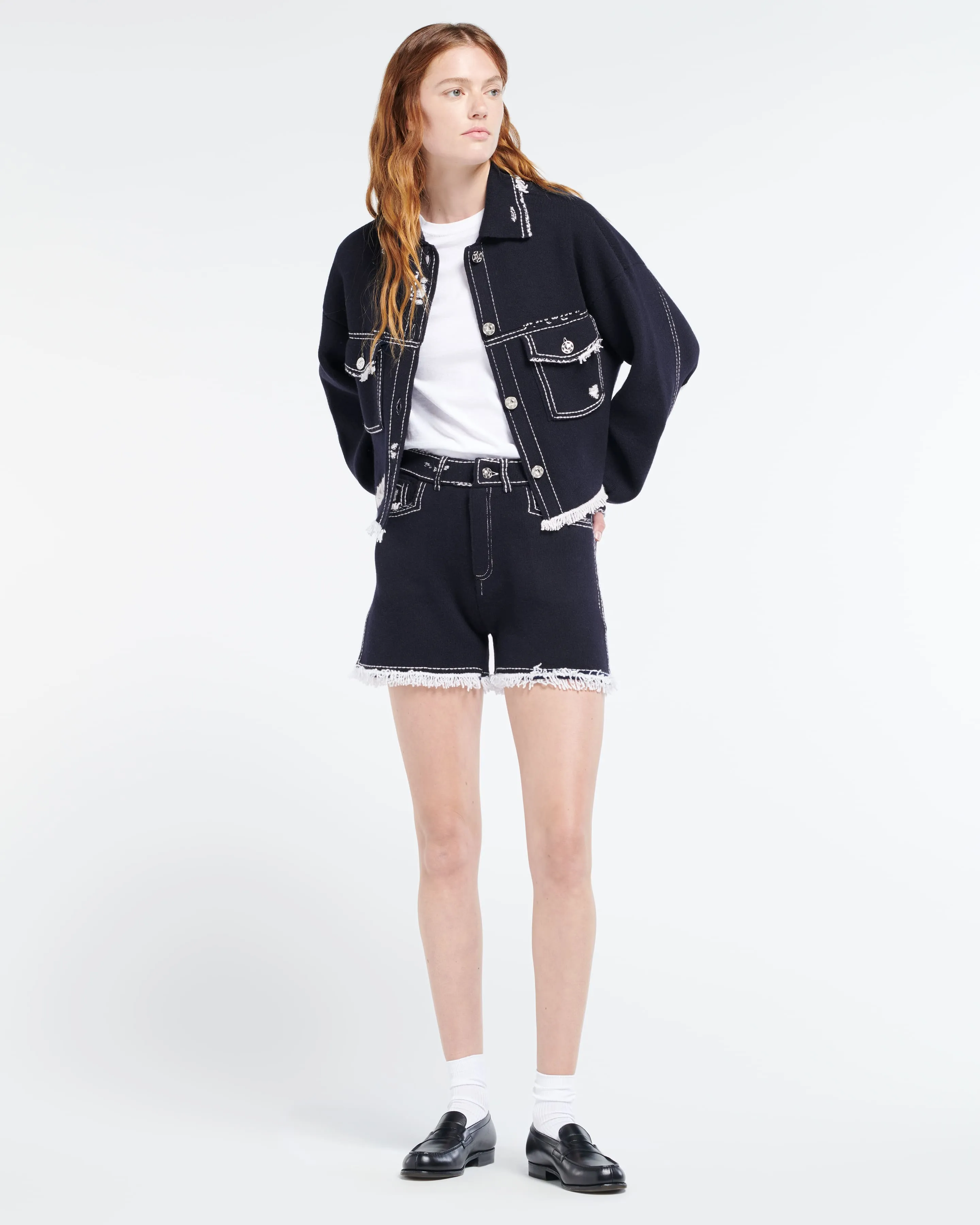 Veste Denim à franges en cachemire et coton sold by Barrie product image thumbnail 5