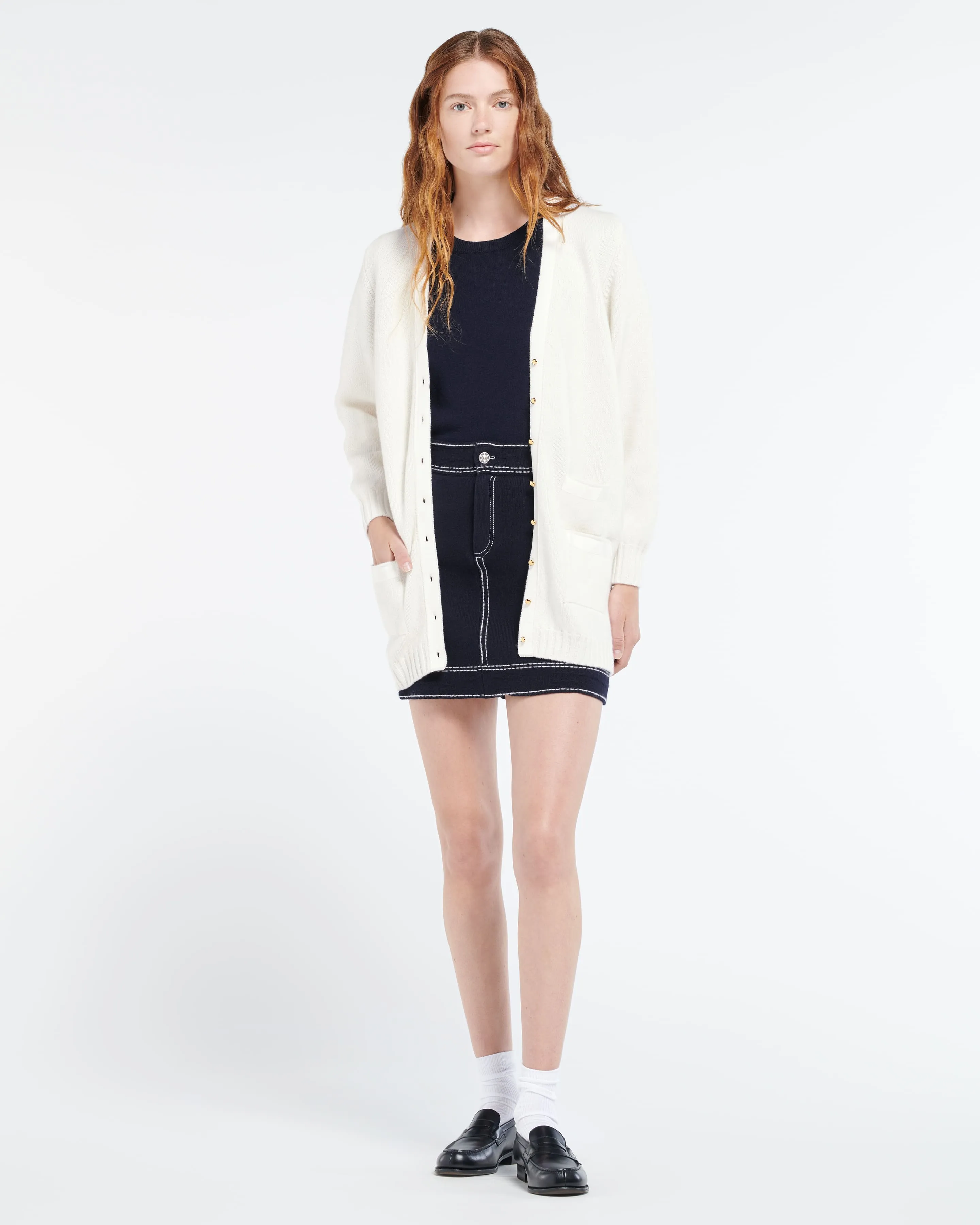 Cardigan long en laine avec détail ruban sold by Barrie product image thumbnail 5