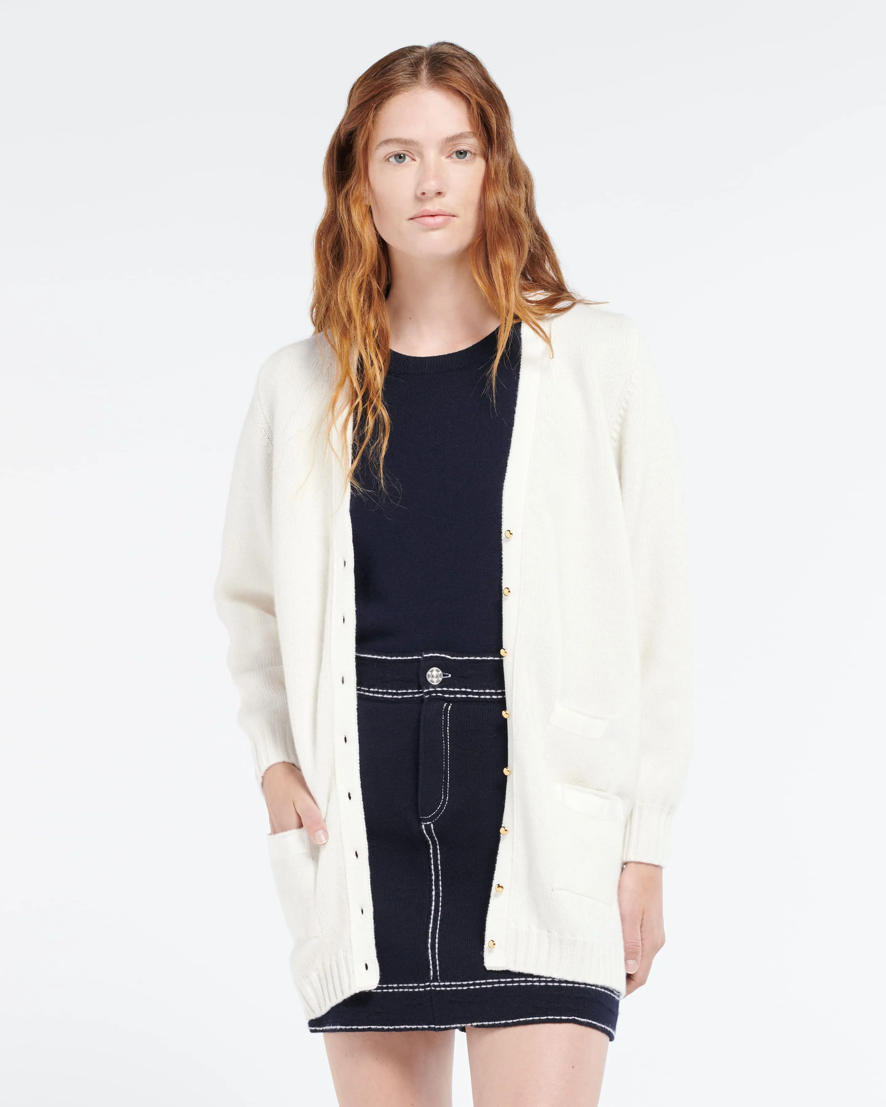 Cardigan long en laine avec détail ruban sold by Barrie product image thumbnail 3