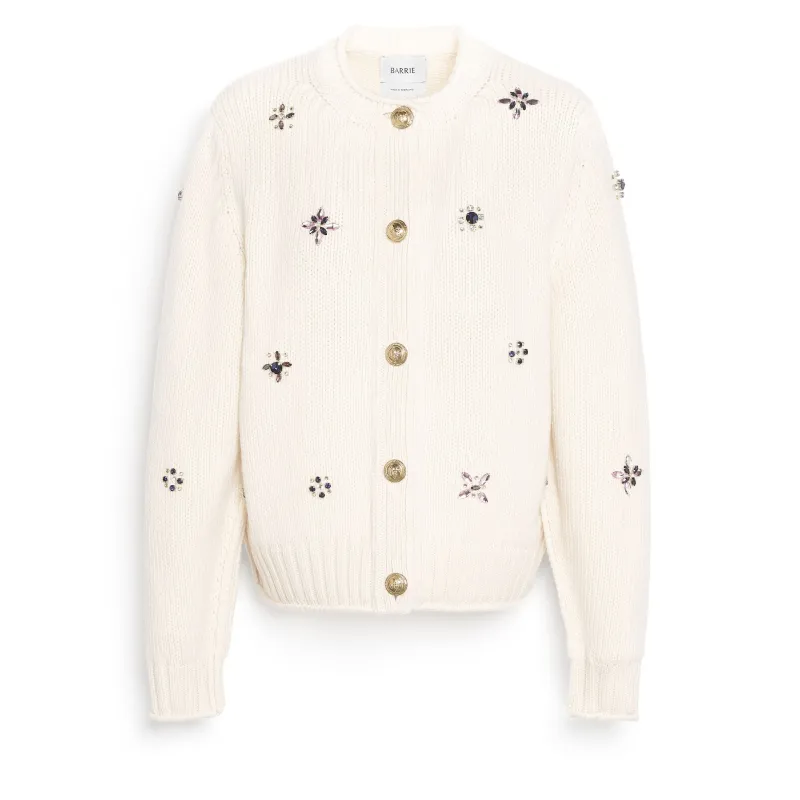 Cardigan épais en cachemire à broderies et boutons dorés made by Barrie
