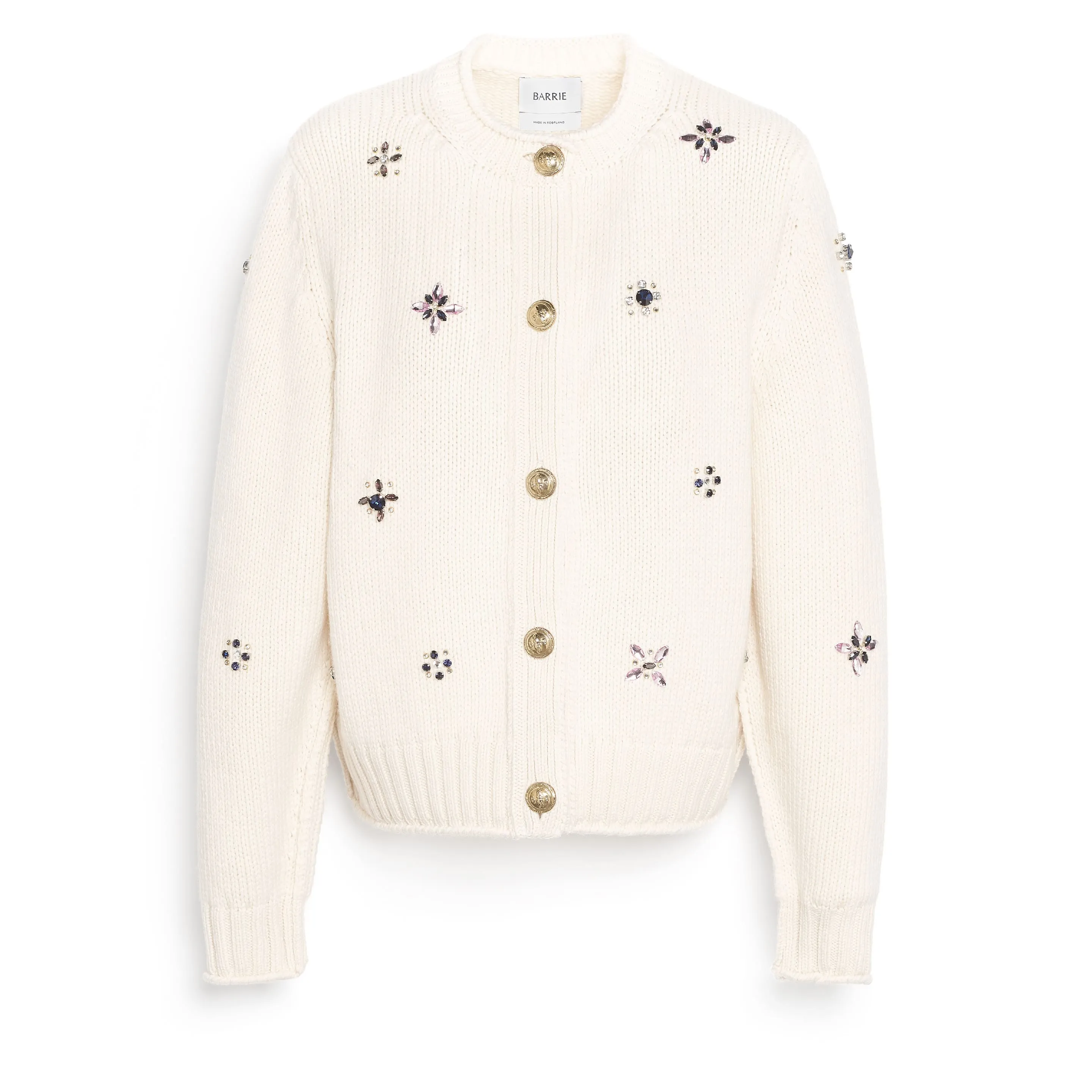 Cardigan épais en cachemire à broderies et boutons dorés sold by Barrie
