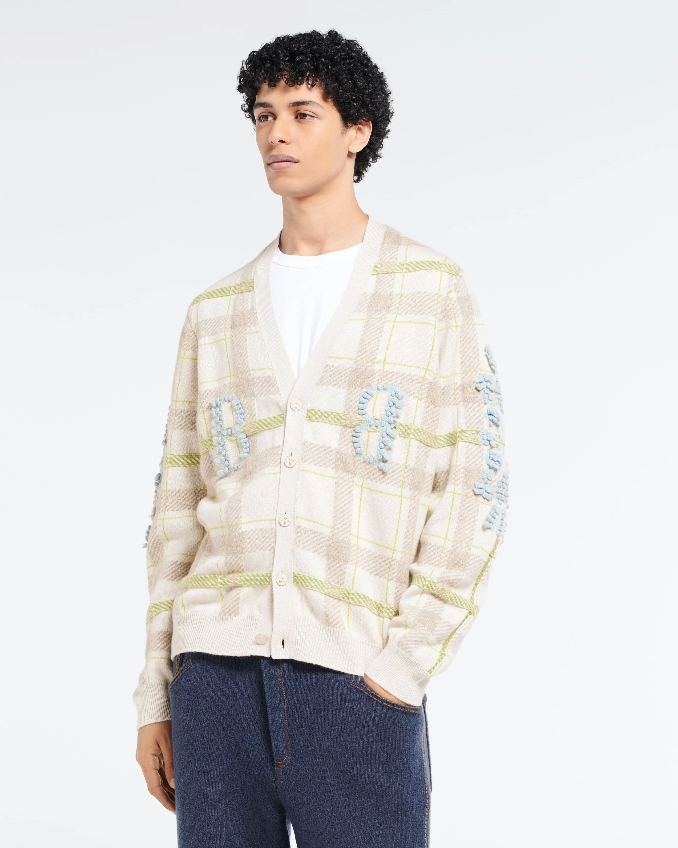 Cardigan col V en cachemire à motif tartan et logo B sold by Barrie product image thumbnail 3