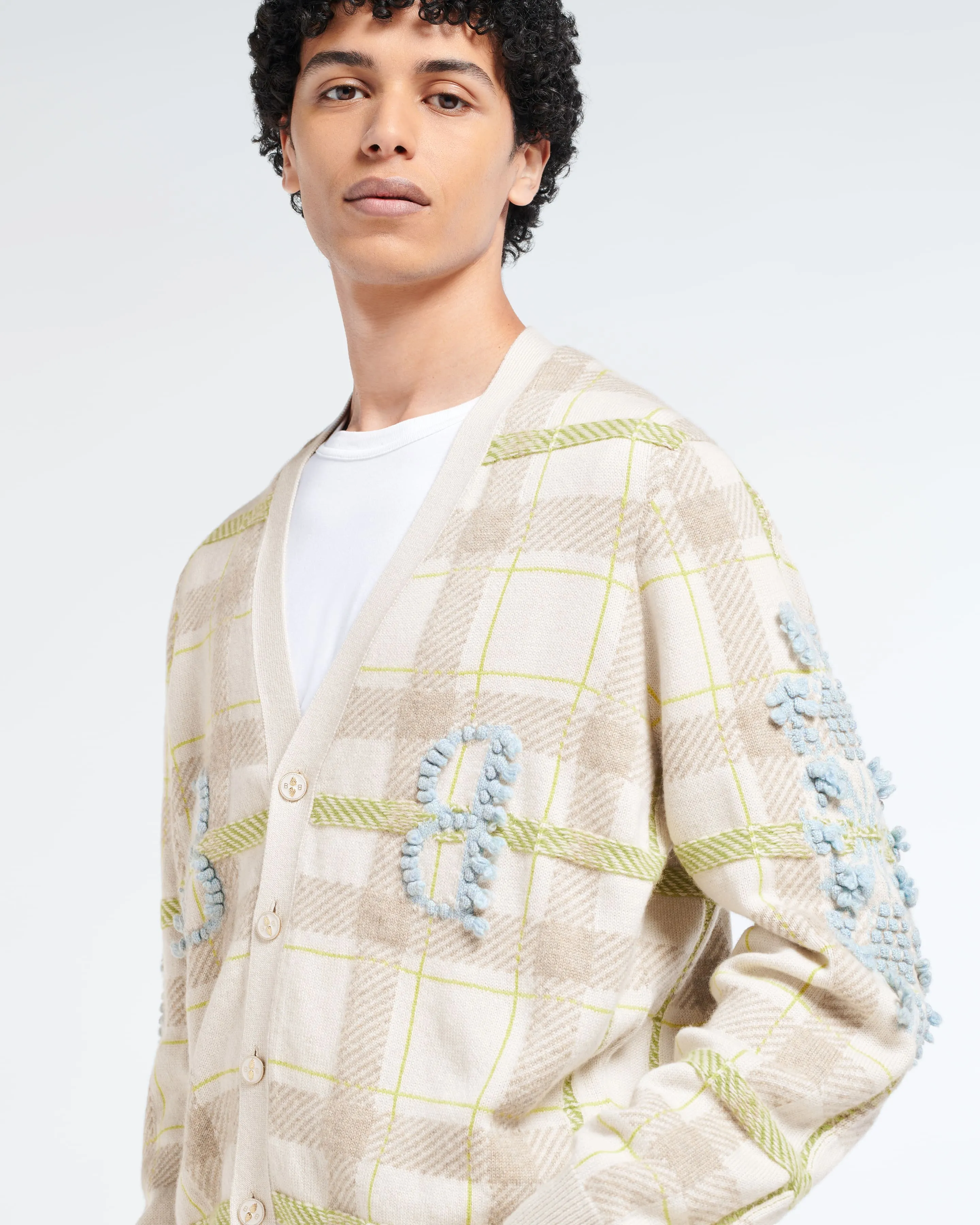 Cardigan col V en cachemire à motif tartan et logo B sold by Barrie product image thumbnail 2