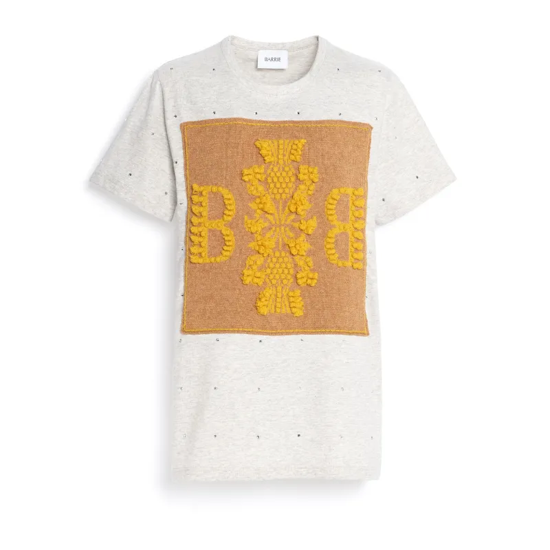 T-Shirt strassé avec patch logo B en cachemire made by Barrie