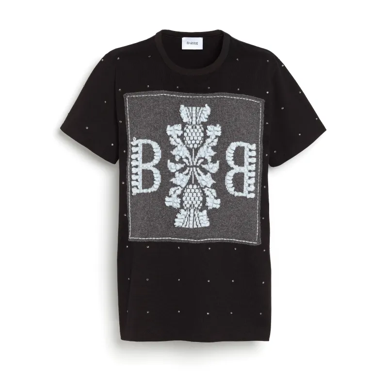 T-Shirt strassé avec patch logo B en cachemire made by Barrie