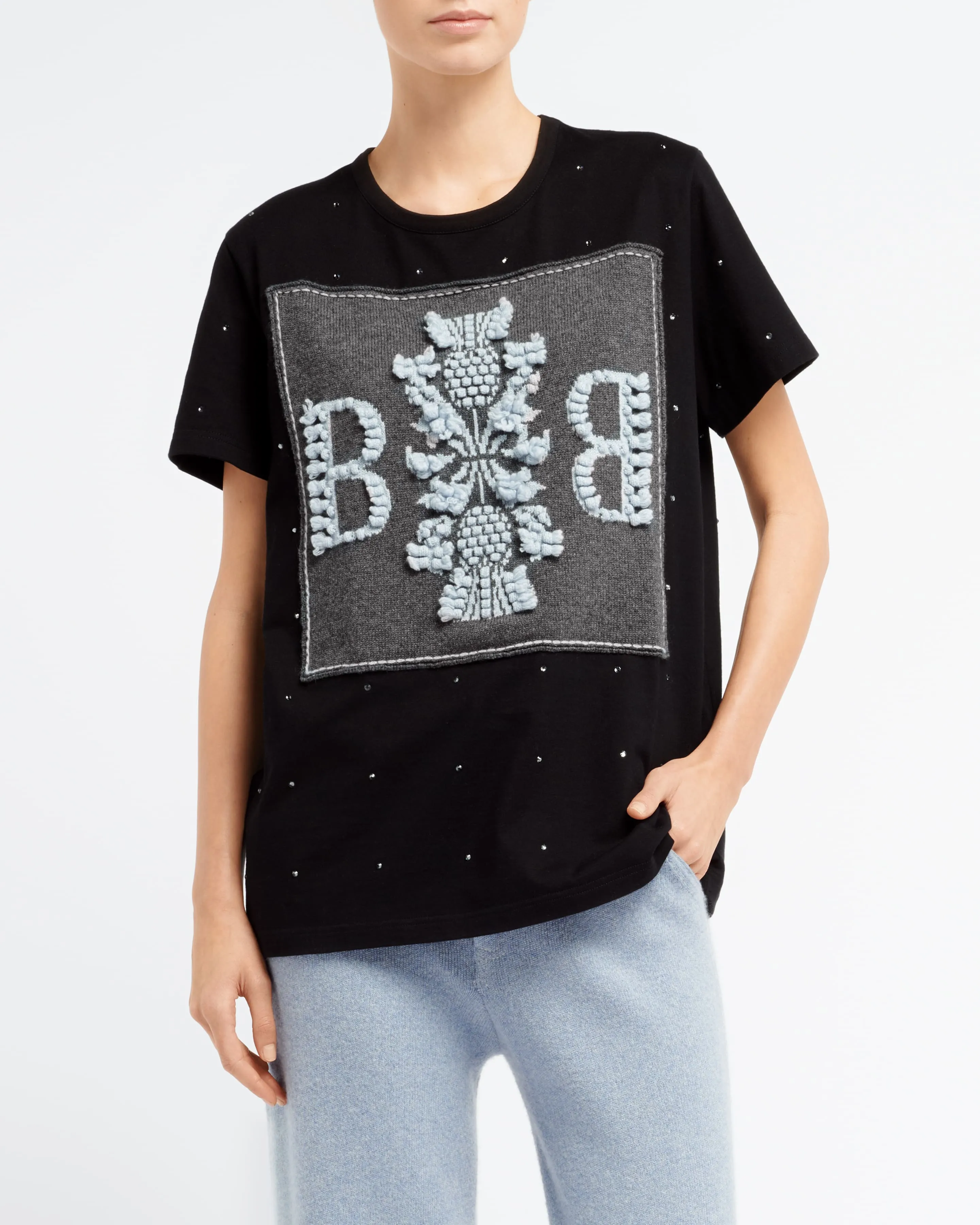 T-Shirt strassé avec patch logo B en cachemire sold by Barrie product image thumbnail 3