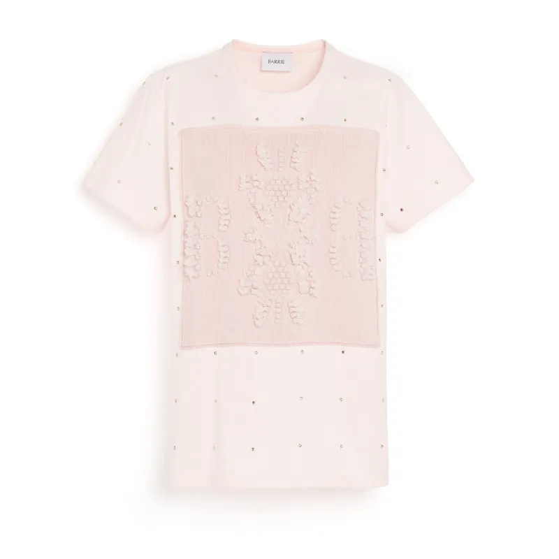 T-Shirt strassé avec patch logo B en cachemire made by Barrie