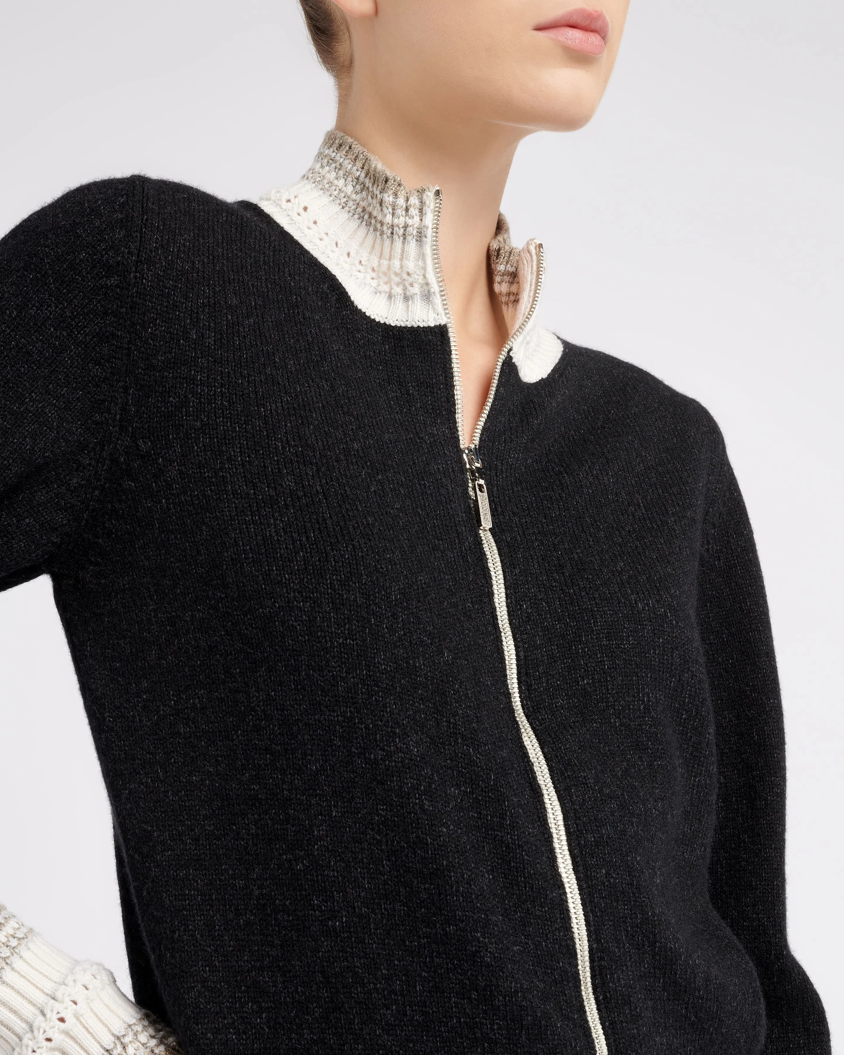 Cardigan zippé en cachemire chiné sold by Barrie product image thumbnail 2