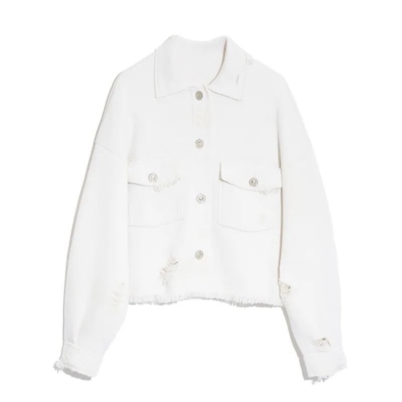 Veste Denim à franges en cachemire et coton made by Barrie