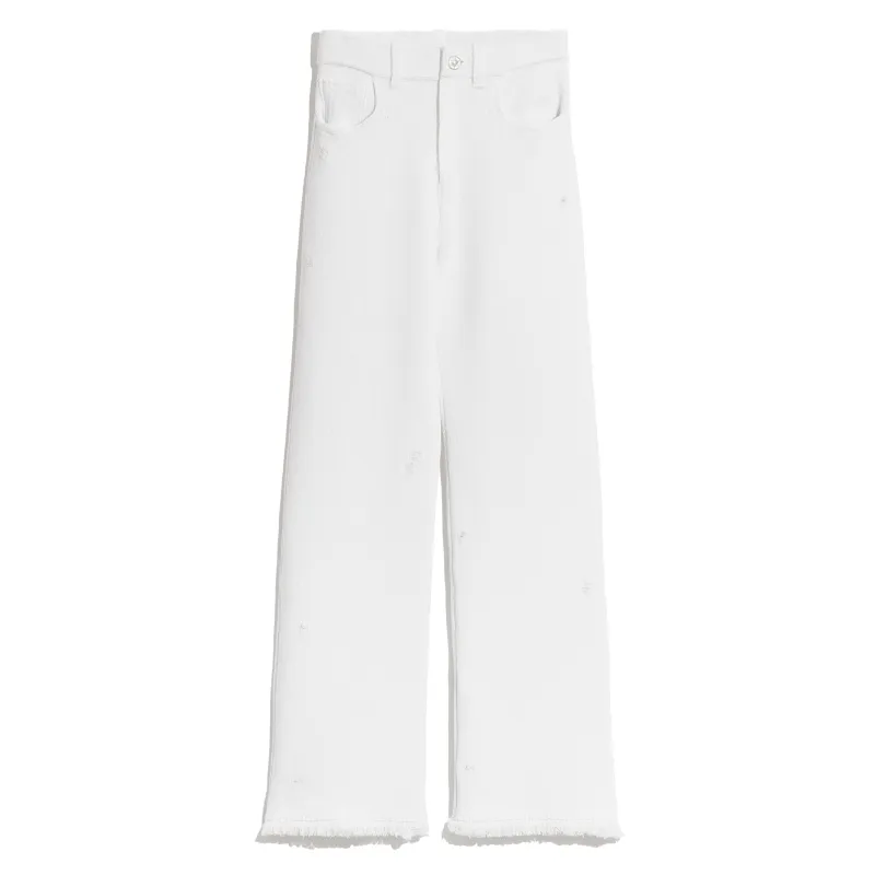 Pantalon Denim à franges en cachemire et coton sold by Barrie