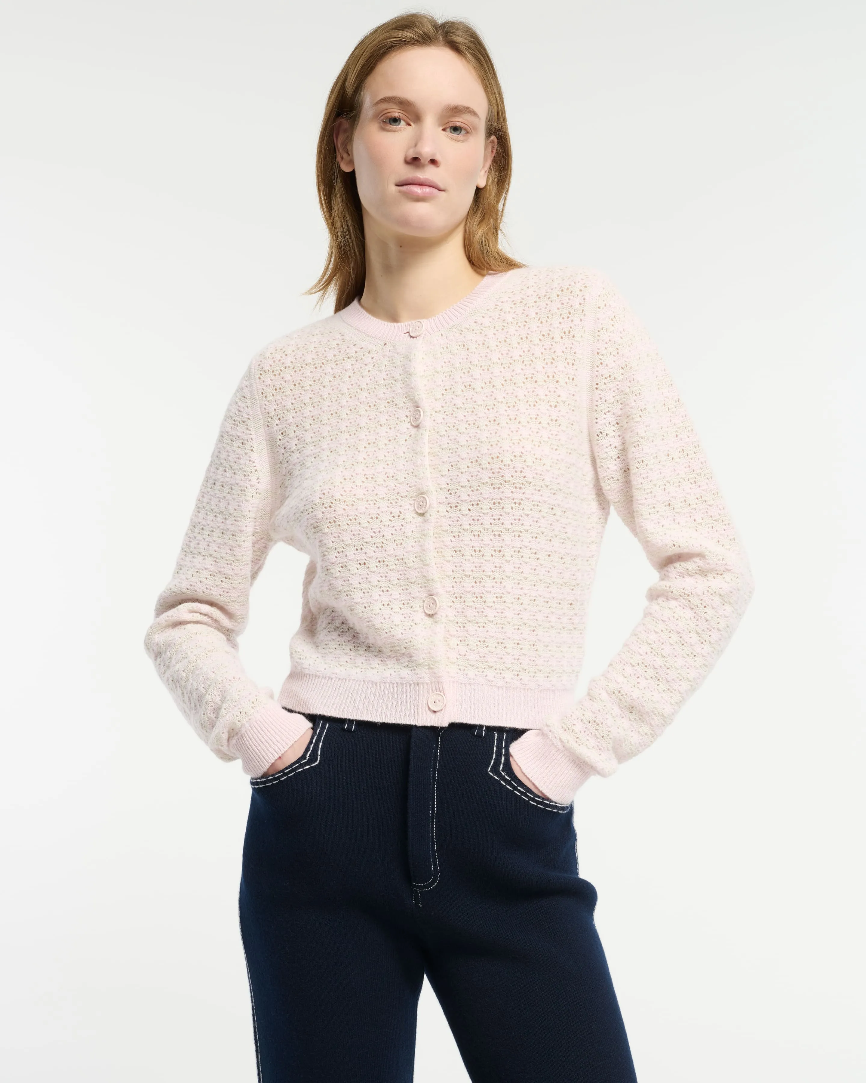 Cardigan à rayures en dentelle cachemire sold by Barrie product image thumbnail 3