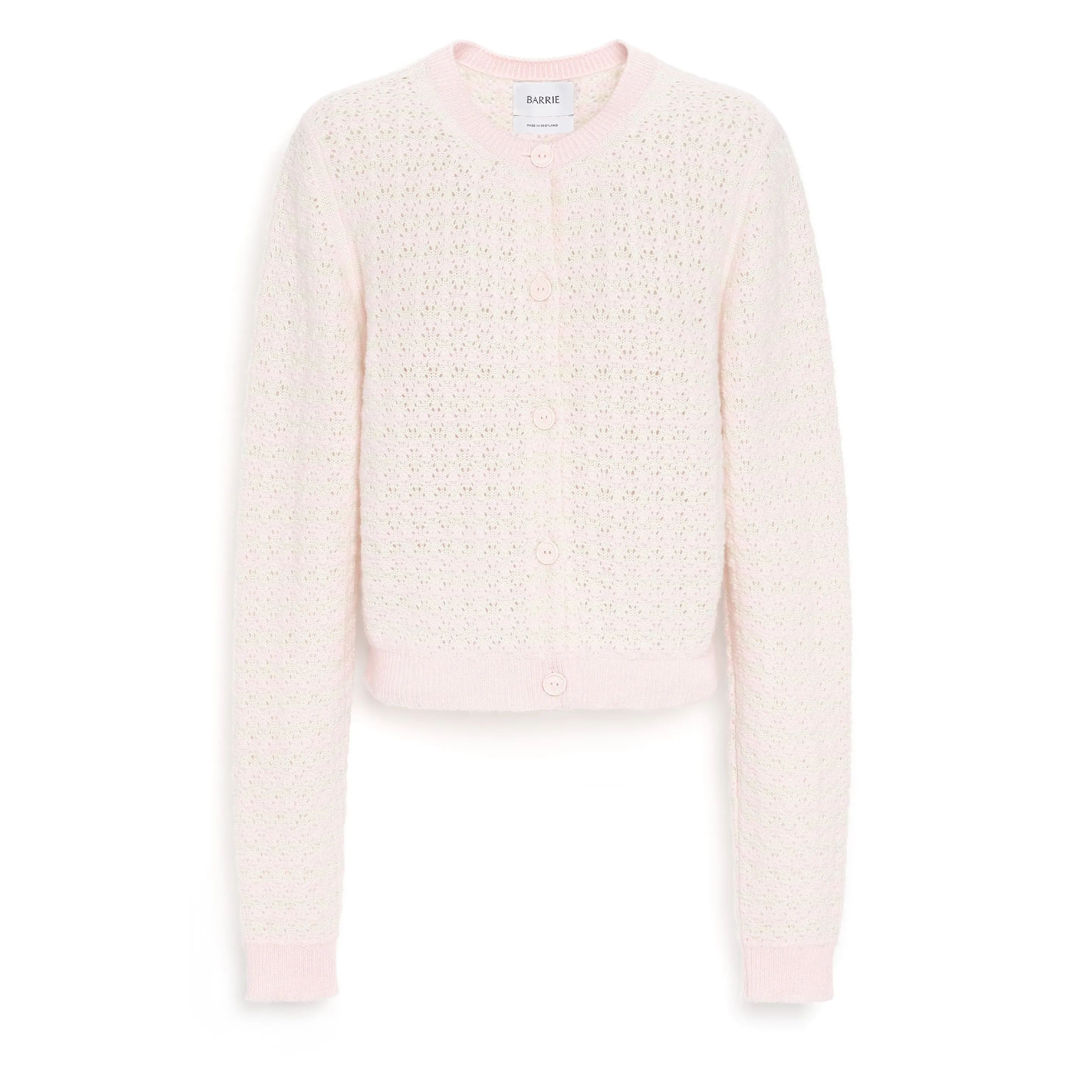 Cardigan à rayures en dentelle cachemire sold by Barrie