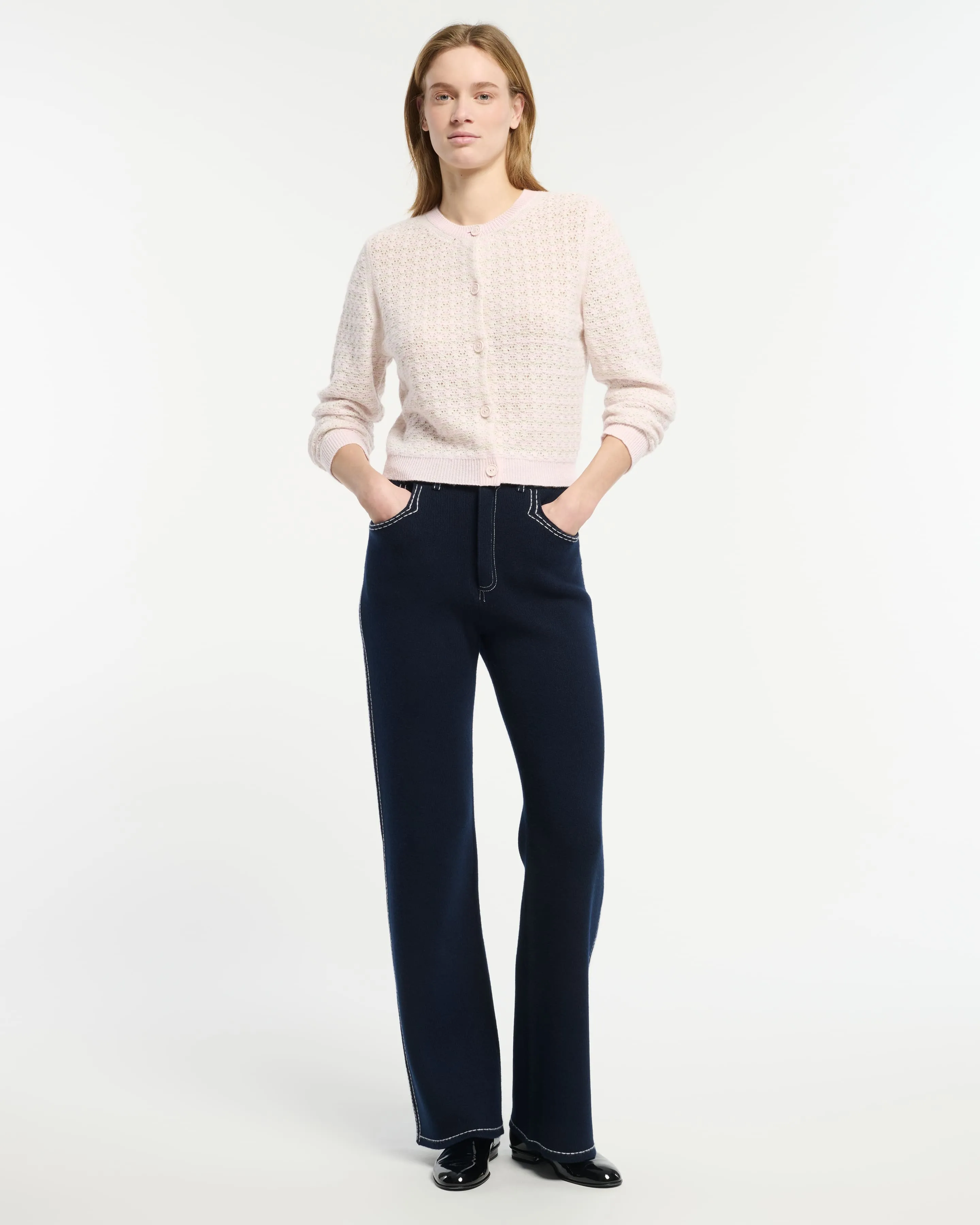 Cardigan à rayures en dentelle cachemire sold by Barrie product image thumbnail 4