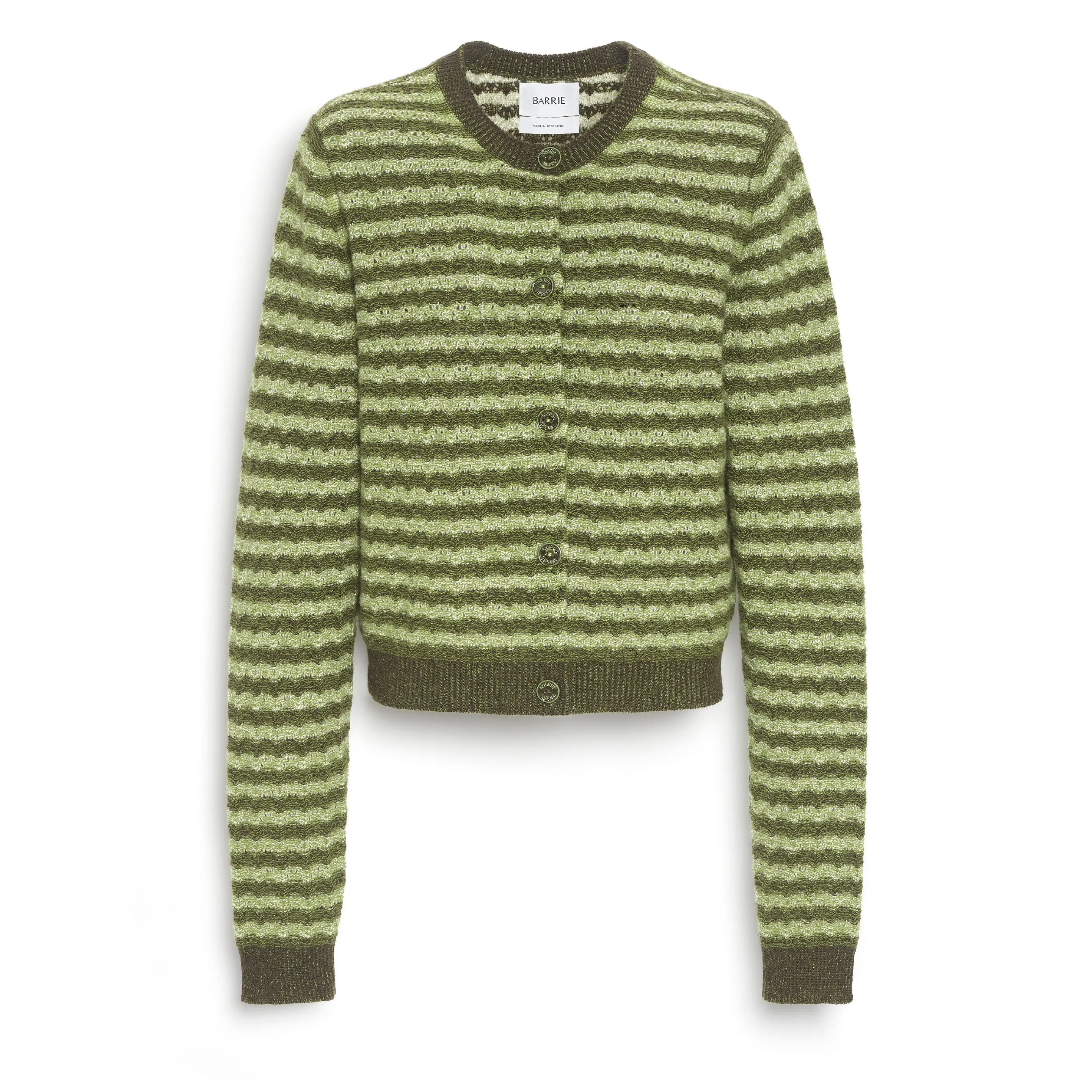 Cardigan à rayures en dentelle cachemire sold by Barrie