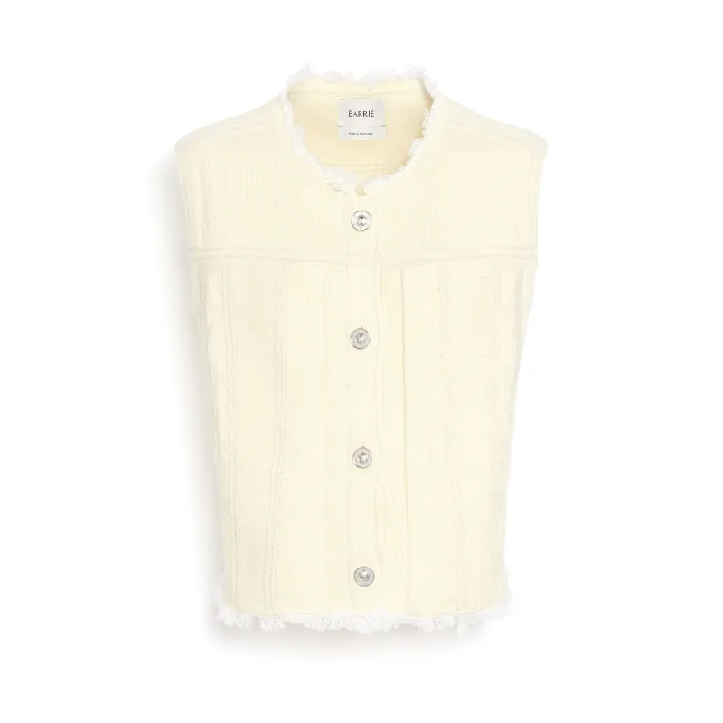 Veste Denim à franges sans manches en cachemire et coton sold by Barrie