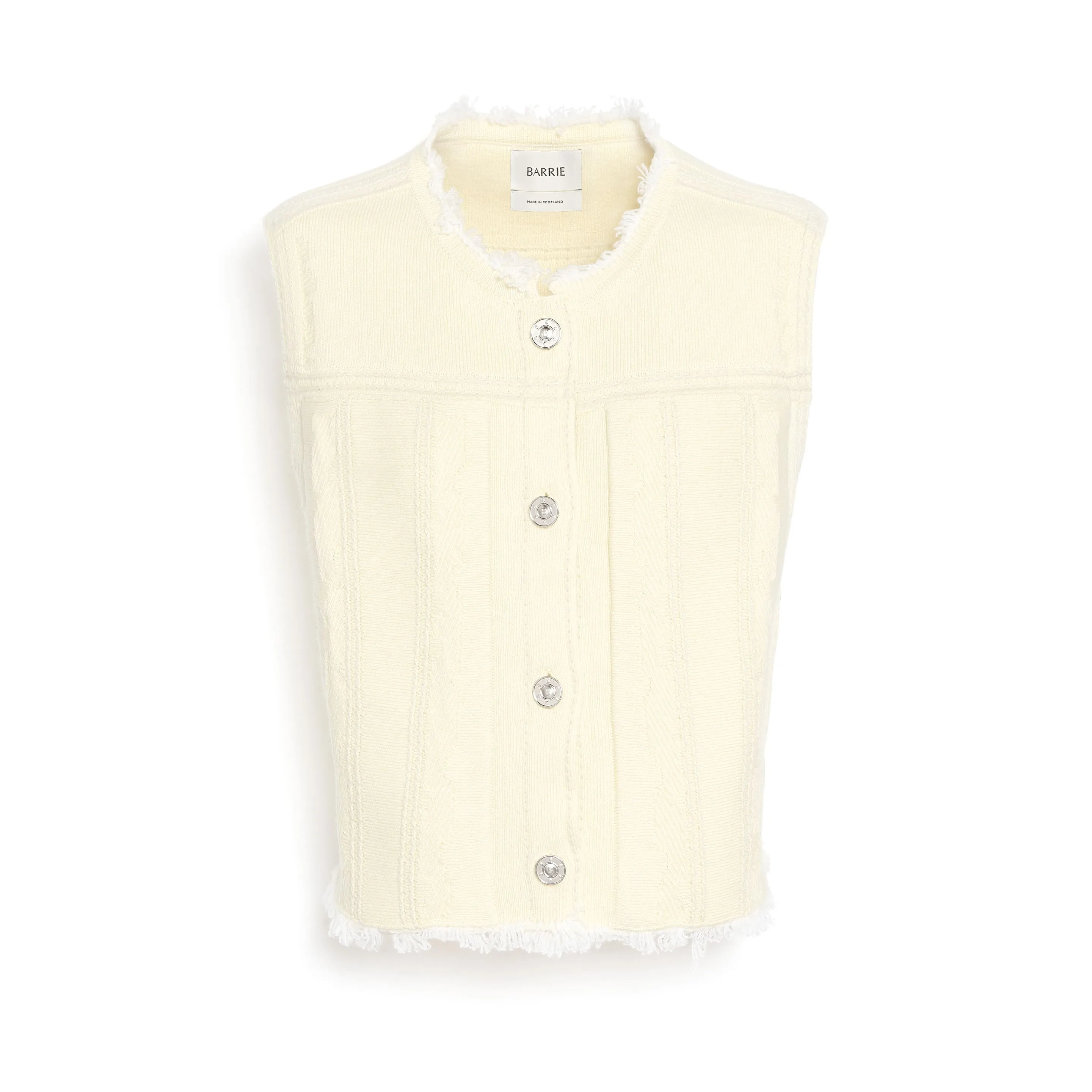 Veste Denim à franges sans manches en cachemire et coton sold by Barrie