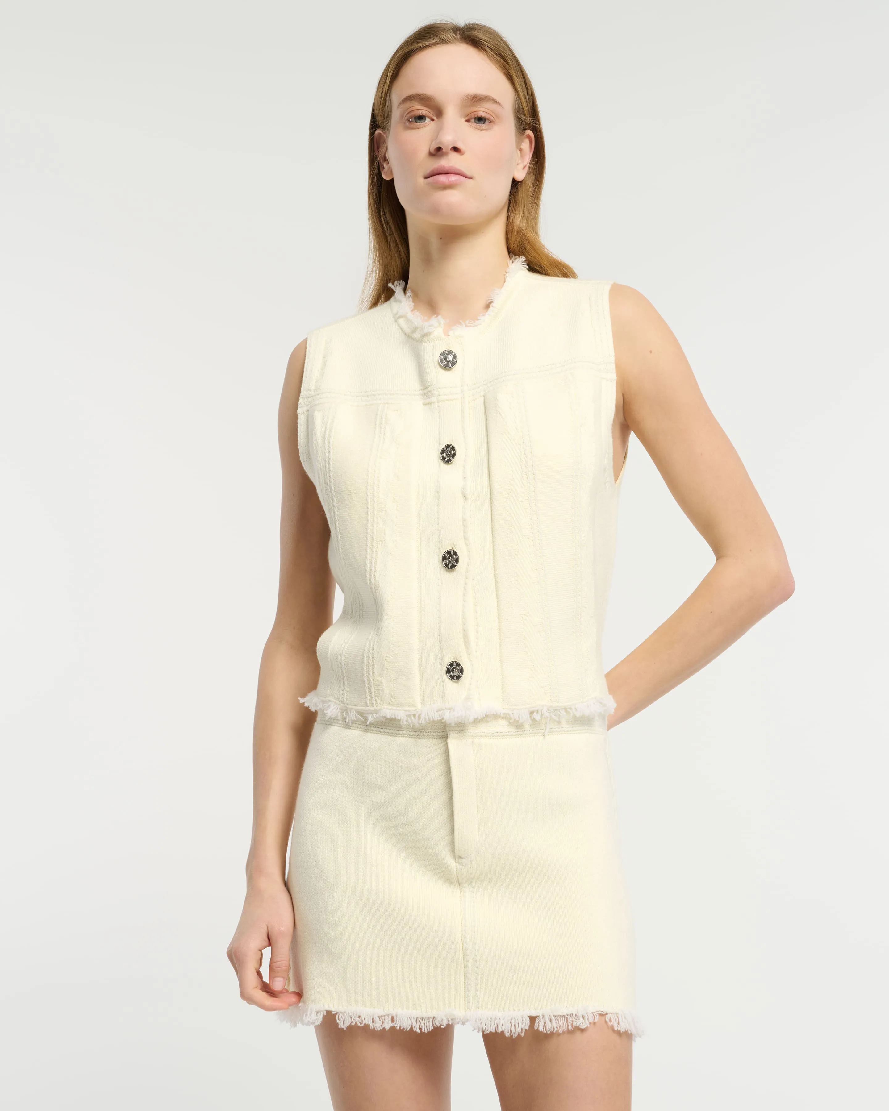 Veste Denim à franges sans manches en cachemire et coton sold by Barrie product image thumbnail 2