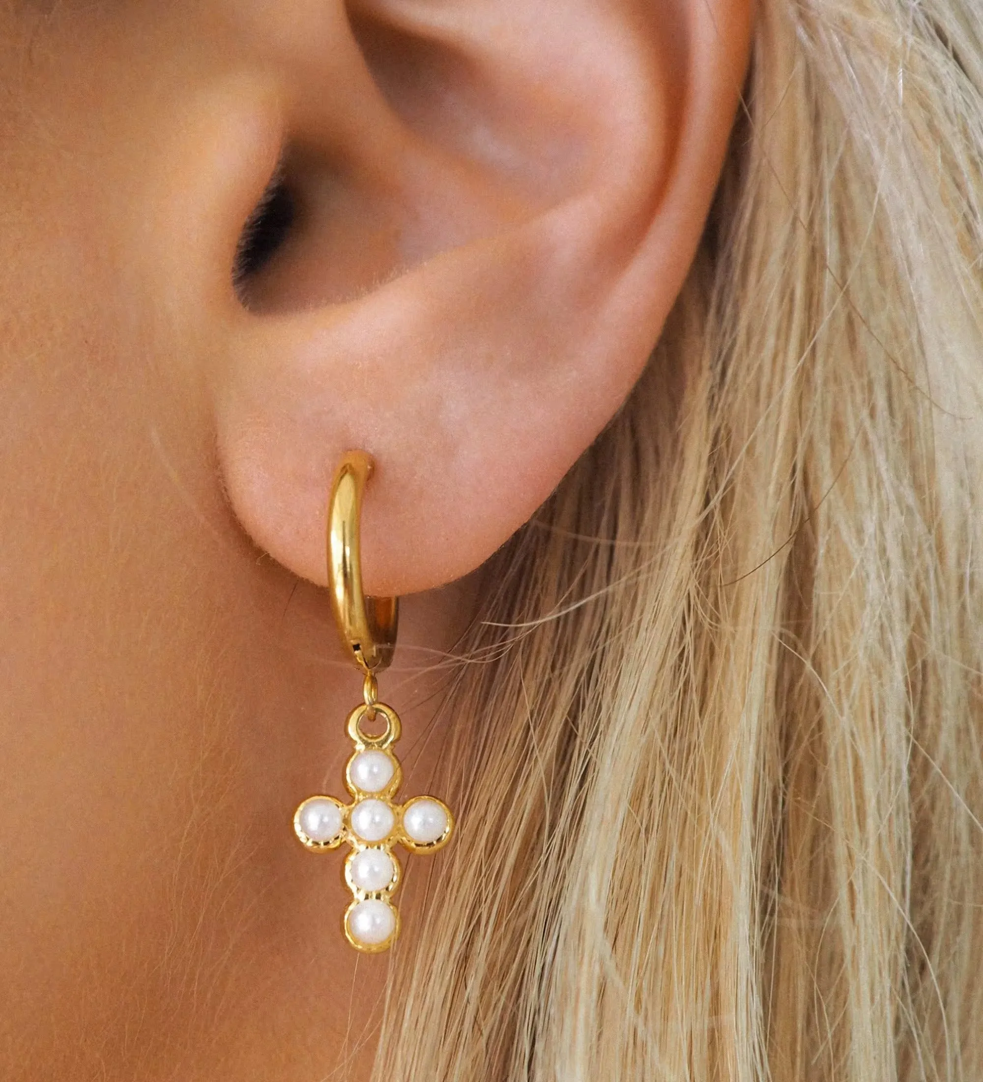 Pearl Cross Earrings sold by Regina jewelry product image thumbnail 3