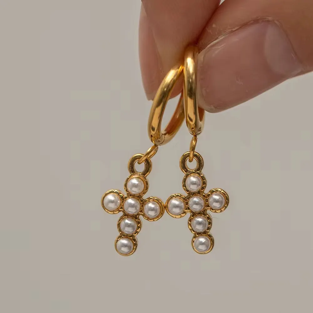 Pearl Cross Earrings sold by Regina jewelry