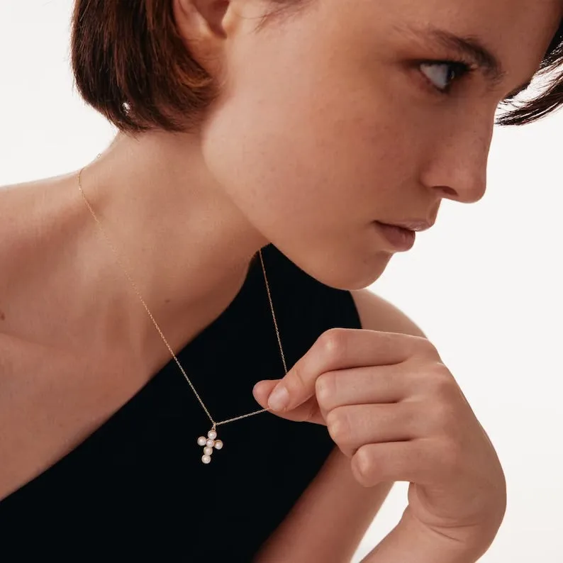 Dainty Pearl Cross sold by Regina jewelry product image thumbnail 2