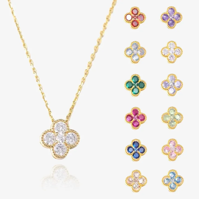 Clover Birthstone Necklace Sterling Silver sold by Regina jewelry