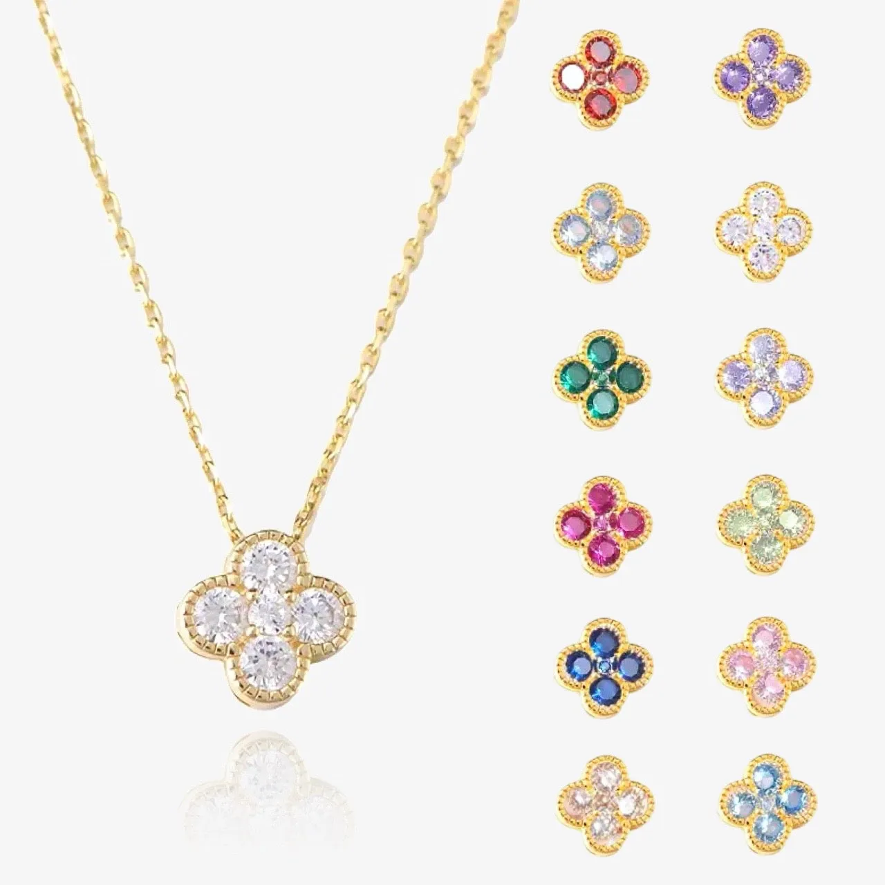 Clover Birthstone Necklace Sterling Silver sold by Regina jewelry