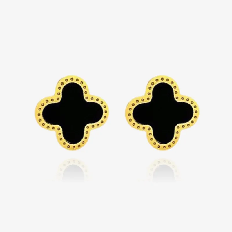 Dainty Clover Stud Earrings Black sold by Regina jewelry