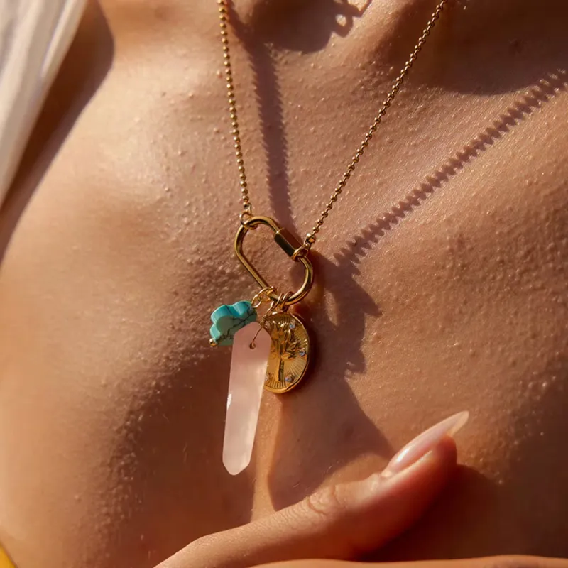 Rose Quartz Clasp Necklace sold by Regina jewelry