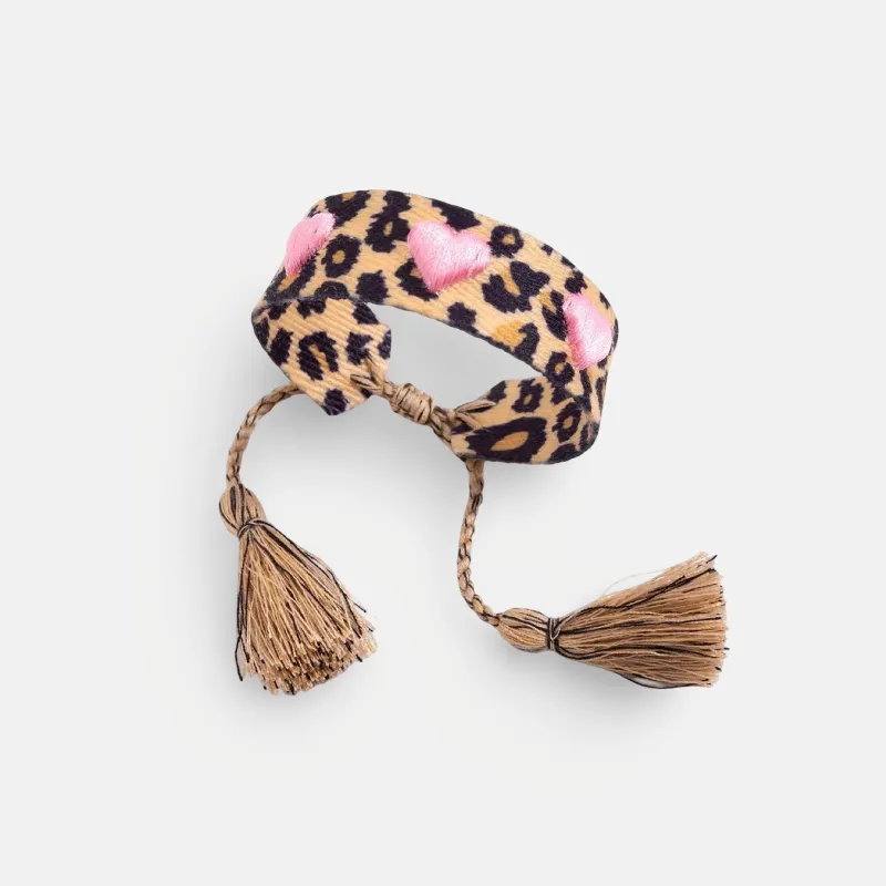 Woven Embroidered Cheetah Bracelet made by Regina jewelry