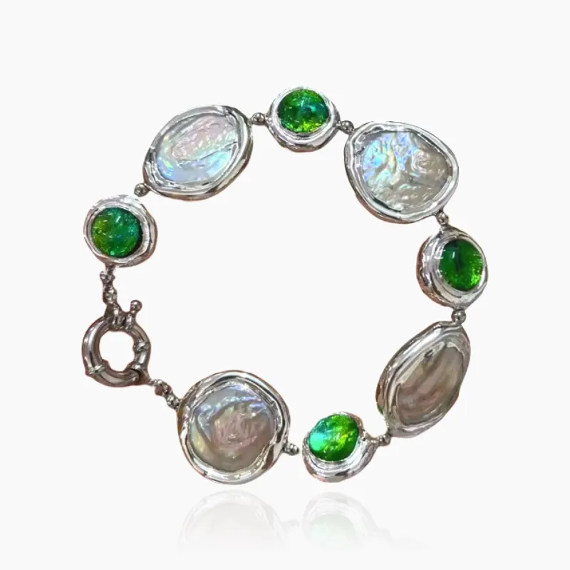 Molten Silver Bracelet Natural Pearl made by Regina jewelry