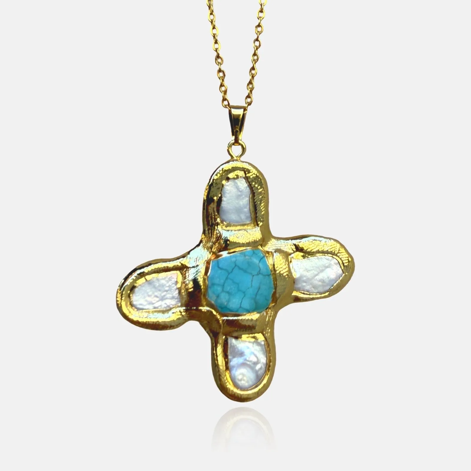 Molten Cross Necklace - Natural Pearl sold by Regina jewelry