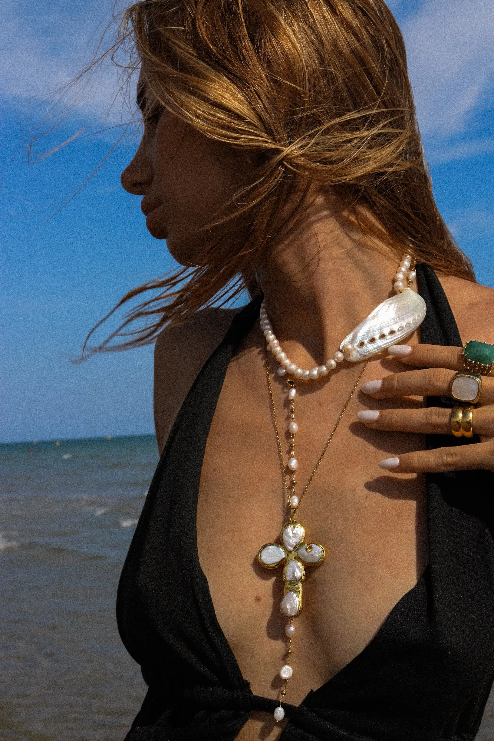 Pearl Molten Cross Necklace sold by Regina jewelry product image thumbnail 2