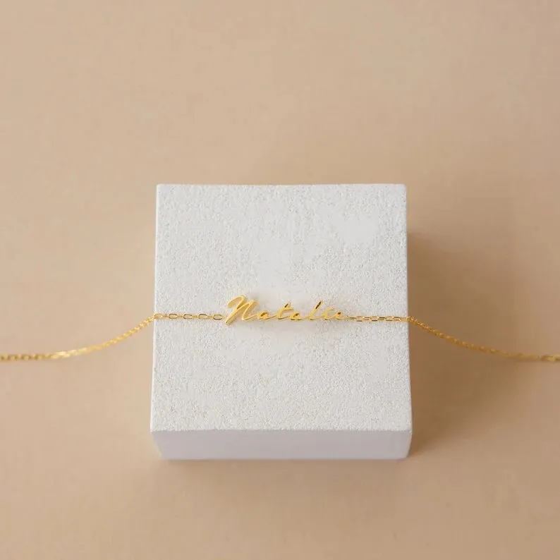 Dainty Custom Name Bracelet sold by Regina jewelry