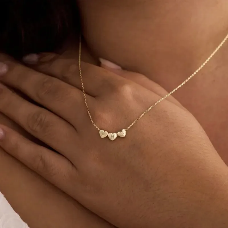 Christmas Gift - Personalized Initial Necklace with Hearts sold by Regina jewelry