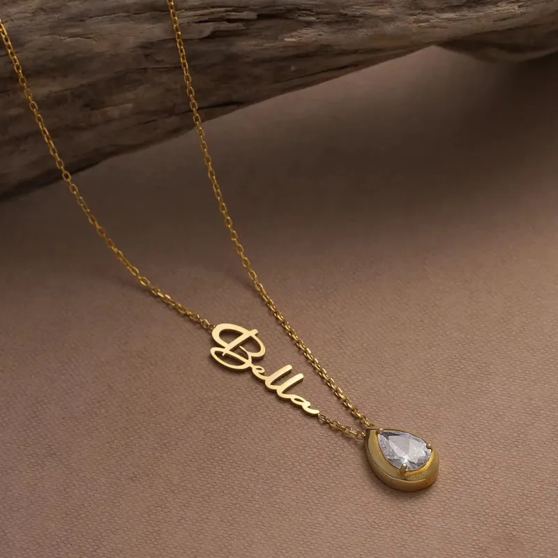 Custom Name Necklace With Birthstone sold by Regina jewelry