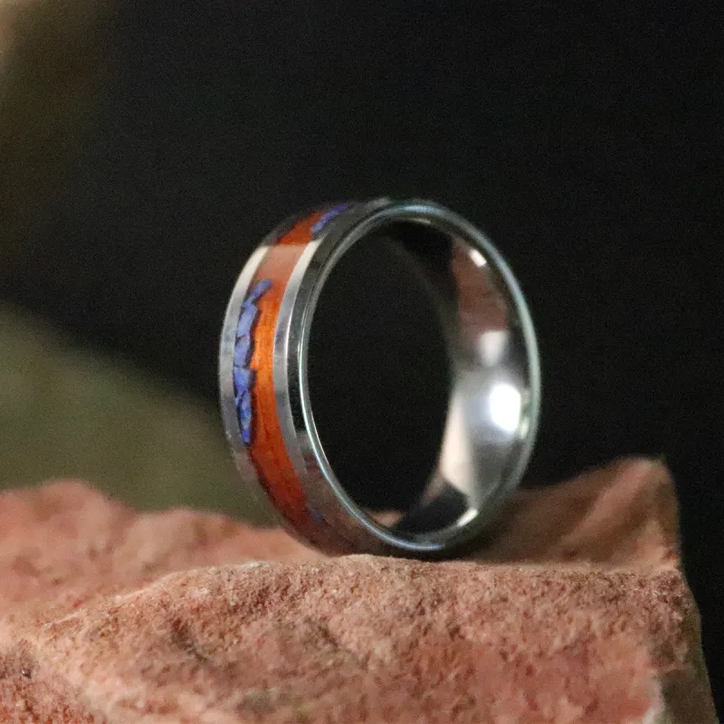 Padauk and Lapis Lazuli Inlay Ring made by Rose Anvil