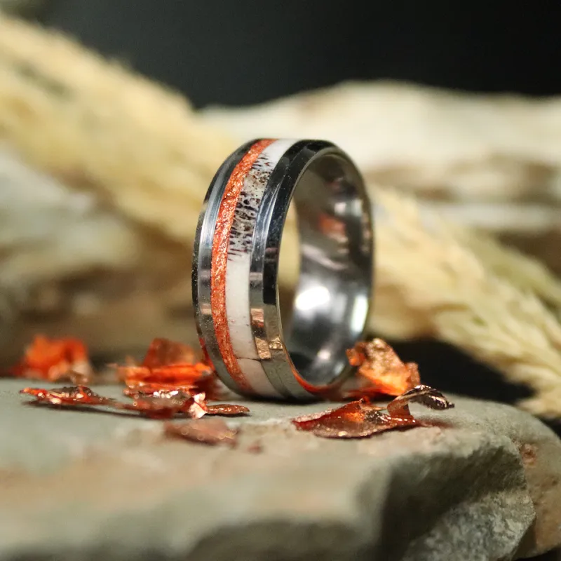 Antler and Rose Gold Ring made by Rose Anvil