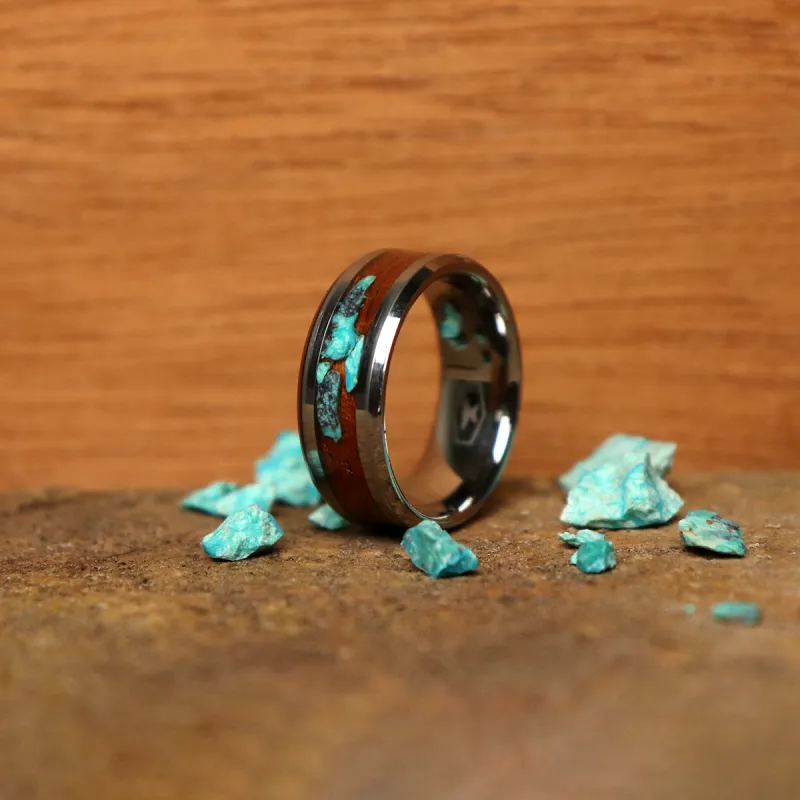 Redwood and Scattered Turquoise Ring made by Rose Anvil