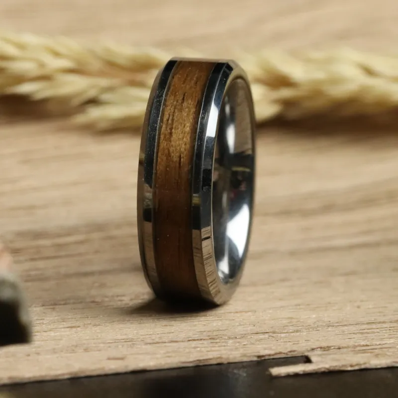 Walnut Wood Inlay Ring made by Rose Anvil